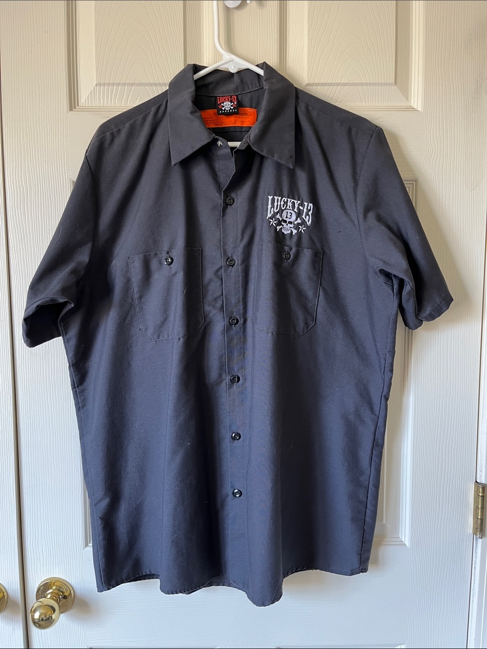 Lucky Brand Black Short Sleeve Button-Up Work Shirt with Chest Logo